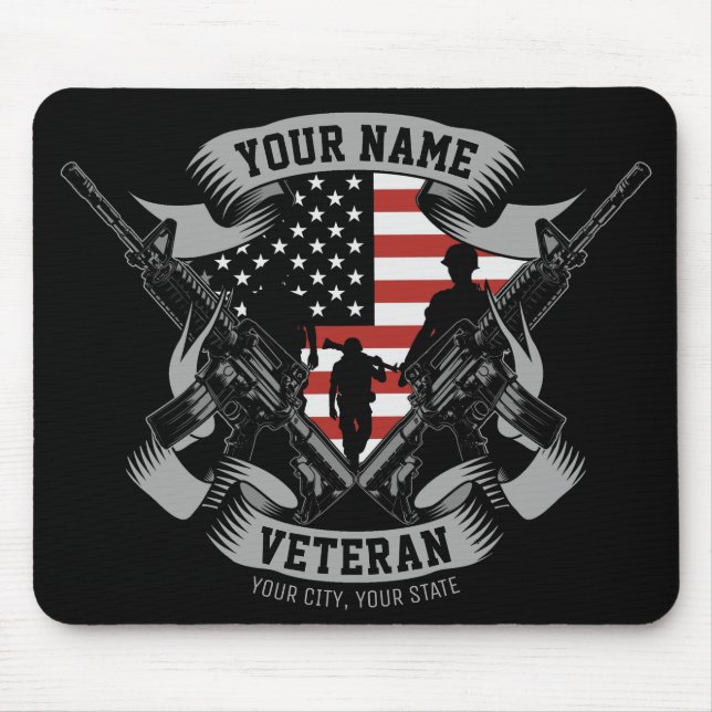 Personalised American Veteran Proud Vet USA Flag Mouse Mat (Front)