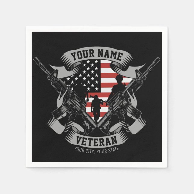 Personalised American Veteran Proud Vet USA Flag Napkin (Front)