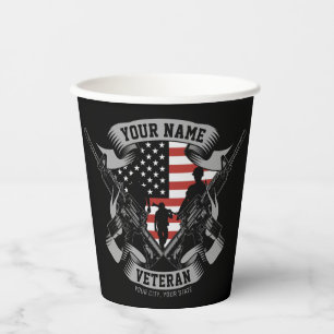 Personalised American Veteran Proud Vet USA Flag  Paper Cups