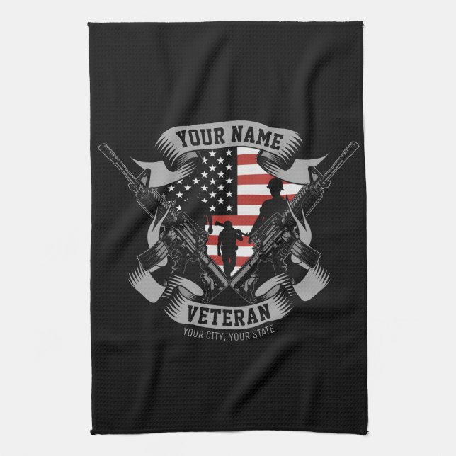 Personalised American Veteran Proud Vet USA Flag   Tea Towel (Vertical)