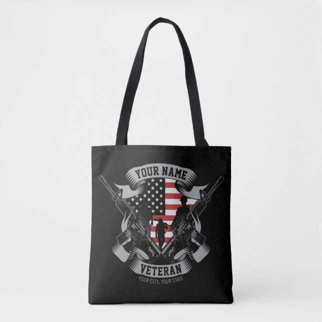 Personalised American Veteran Proud Vet USA Flag   Tote Bag (Front)
