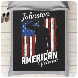 Personalised American Veteran Soldier USA Flag  Fleece Blanket