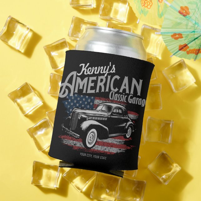 Personalised American Vintage Classic Car Garage   Can Cooler (In Situ Summer)