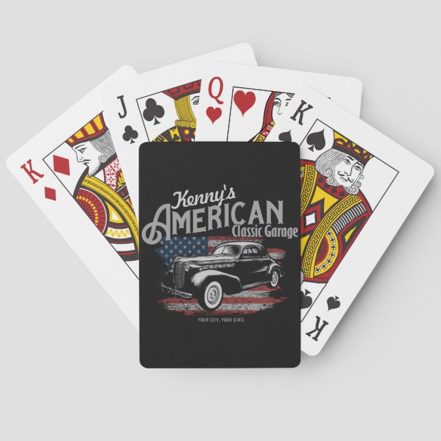 Personalised American Vintage Classic Car Garage  Playing Cards (Back)