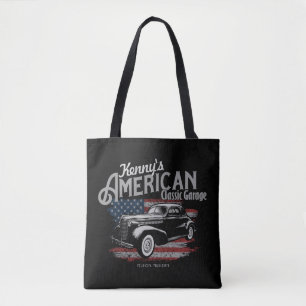 Personalised American Vintage Classic Car Garage   Tote Bag