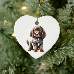 Personalised American Water Spaniel Puppy Ceramic Tree Decoration