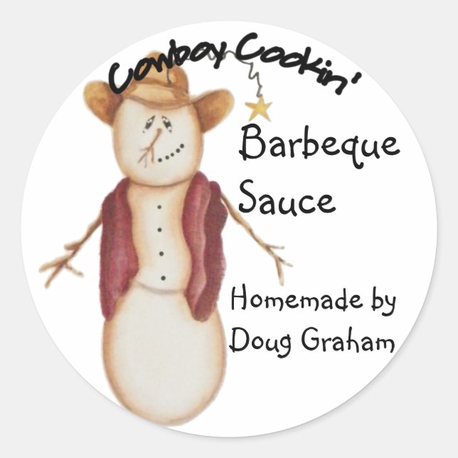 Personalised Americana Cowboy Snowman Jar Label (Front)