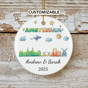 Personalised Amsterdam Ornament, Netherlands Ceramic Tree Decoration