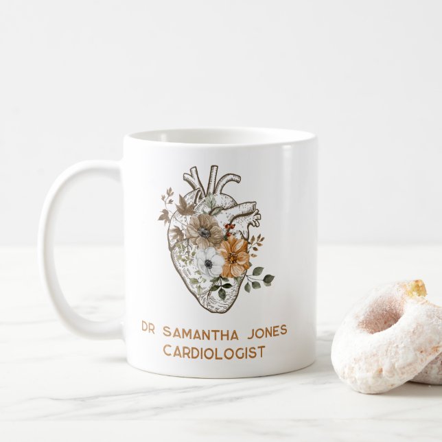 Personalised Anatomical Heart Floral Cardiologist Coffee Mug (With Donut)