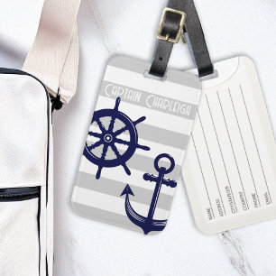 Personalised Anchor and Boat Helm Wheel Nautical Luggage Tag