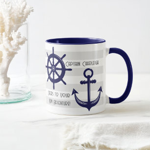 Personalised Anchor and Boat Wheel Nautical Coffee Mug