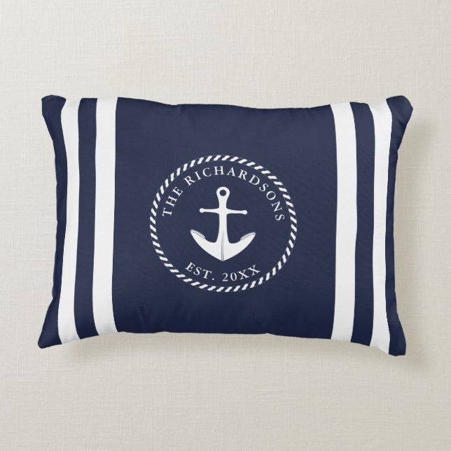 Personalised Anchor and Stripes Navy Blue Decorative Cushion (Back)
