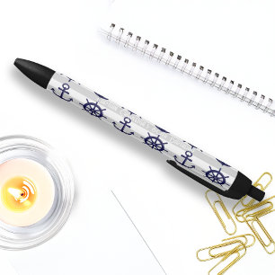 Personalised Anchor Boat Wheel Nautical Ink Black Ink Pen