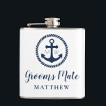 Personalised Anchor Grooms Mate Nautical Groomsmen Hip Flask<br><div class="desc">Custom Nautical Grooms Mate Groomsman Flask</div>