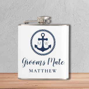 Personalised Anchor Grooms Mate Nautical Groomsmen Hip Flask