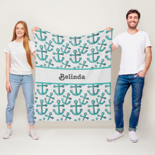 Personalised Anchor Nautical Fleece Blanket