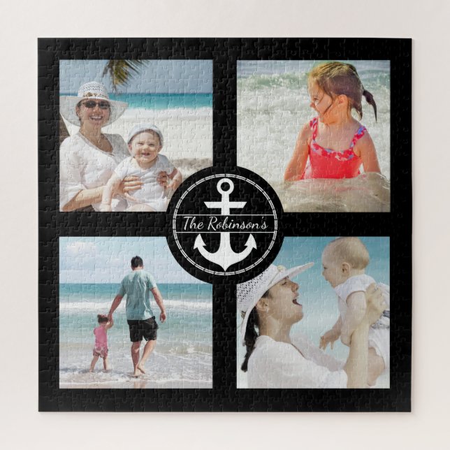 Personalised Anchor Photo Collage Black Jigsaw Puzzle (Vertical)
