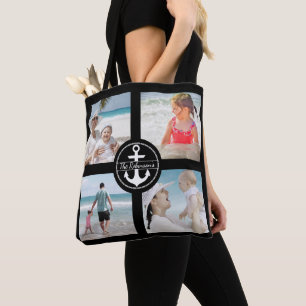 Personalised Anchor Photo Collage Black Tote Bag