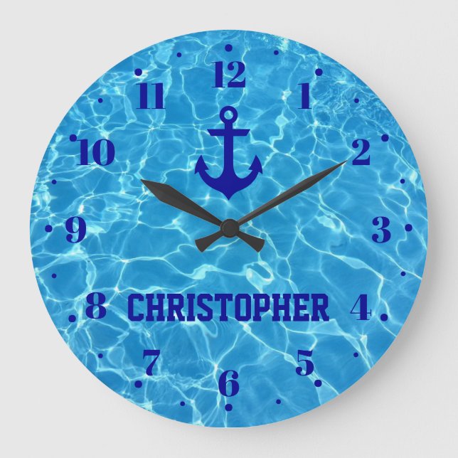 Personalised Anchor Swimming Pool Water  Large Clock (Front)