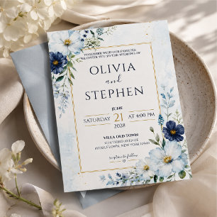 personalised and printed powder blue wedding invitation