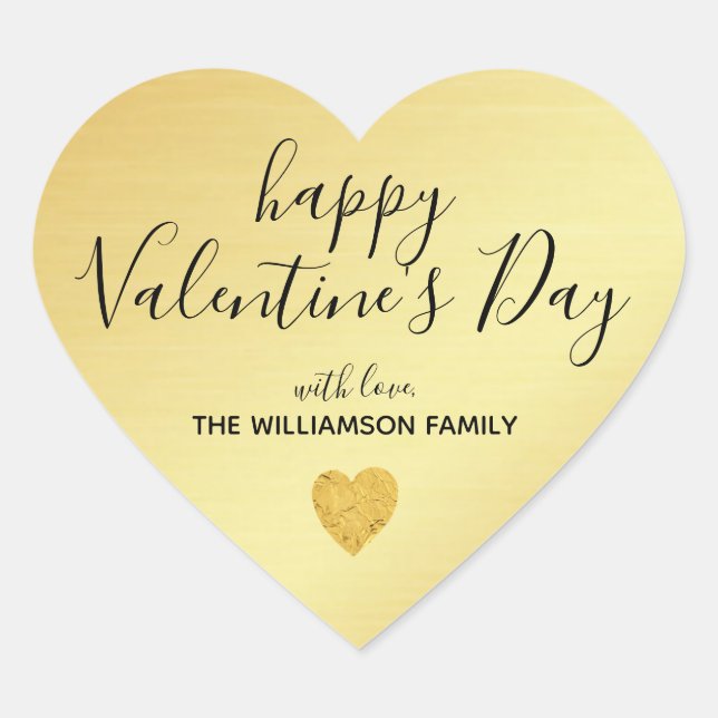 Personalised and Trendy Gold Happy Valentines Day Heart Sticker (Front)