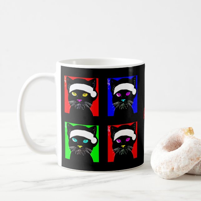 Personalised Angry Bored Black Cat Christmas Coffee Mug (With Donut)