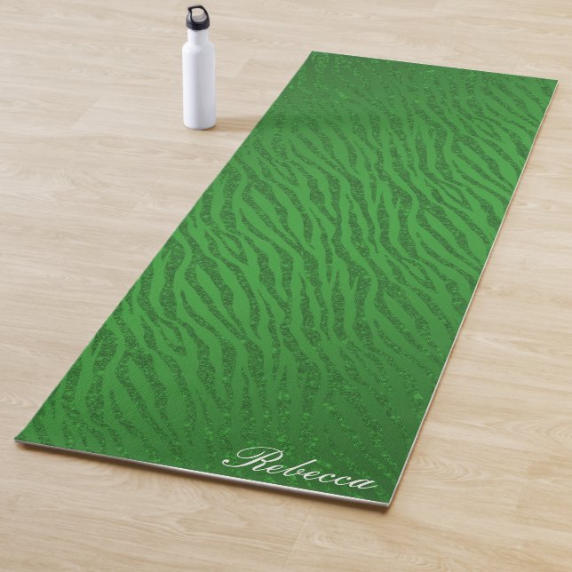 Personalised Animal Print Green Glitter Glam Yoga Mat (In Situ)
