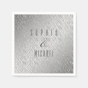 Personalised Animal Print Silver Glitter Glam Napkin