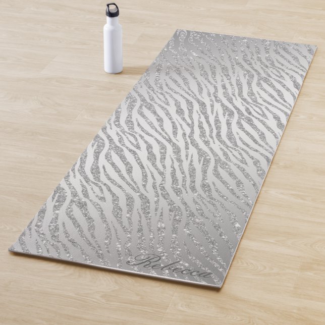 Personalised Animal Print Silver Glitter Glam Yoga Mat (In Situ)