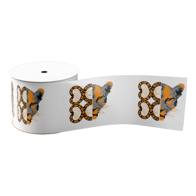 Personalised Animal Tiger Head On White Ribbon Grosgrain Ribbon (Spool)