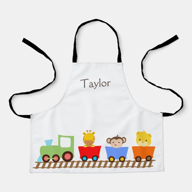 Personalised Animal Train Kids Apron (Front)