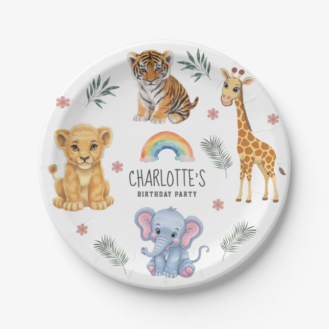 Personalised animals Elephant Lion Tiger Girafe Paper Plate (Front)