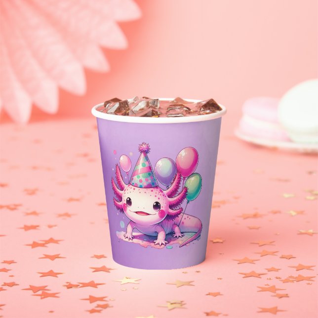 Personalised Anime Axolotl Girl's Birthday Paper Cups (Insitu)
