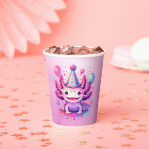 Personalised Anime Axolotl Girl's Birthday Paper Cups