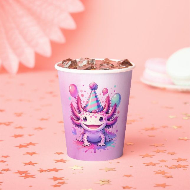 Personalised Anime Axolotl Girl's Birthday Paper Cups (Insitu)