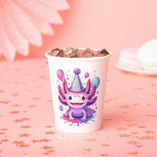 Personalised Anime Axolotl Girl's Birthday Paper Cups