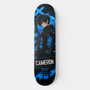 Personalised Anime  Black Cyan Samurai Skateboard