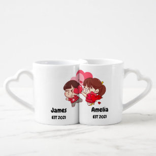 Personalised Anime Cartoon, custom name and date Coffee Mug Set