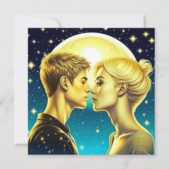 Personalised Anime Couple Moon Valentine's Day Card (Front)
