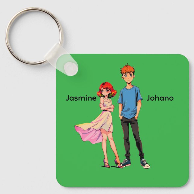 Personalised Anime Couple Square Keychain -  (Front)