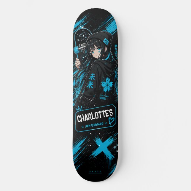 Personalised Anime Cyan Skateboard Deck (Front)