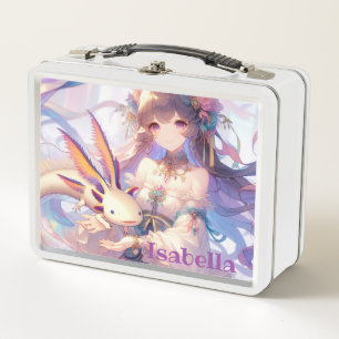 Personalised Anime Girl and Axolotl Metal Lunch Box