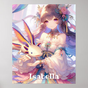 Personalised Anime Girl and Axolotl Poster