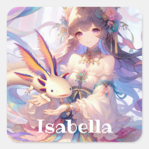 Personalised Anime Girl and Axolotl Square Sticker