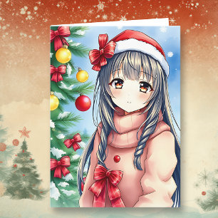Personalised Anime Girl Colouring Page Christmas Card