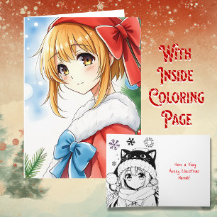Personalised Anime Girl Colouring Page Christmas Card