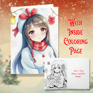 Personalised Anime Girl Colouring Page Christmas Card
