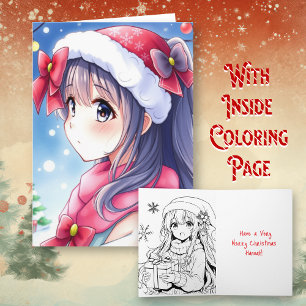 Personalised Anime Girl Colouring Page Christmas Card