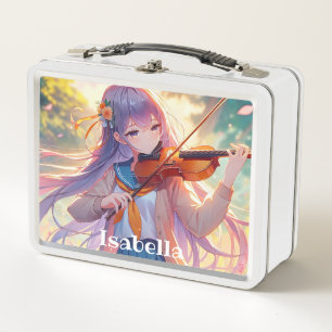 Personalised Anime Girl Playing the Violin Metal Lunch Box