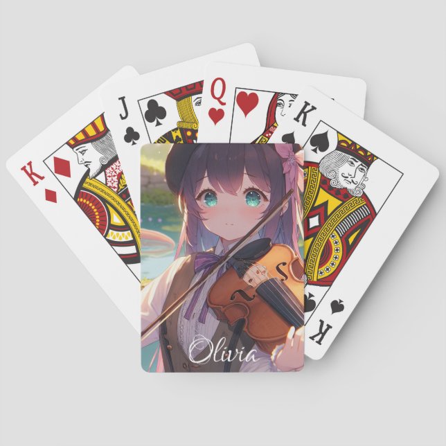 Personalised Anime Girl Playing the Violin Playing Cards (Back)